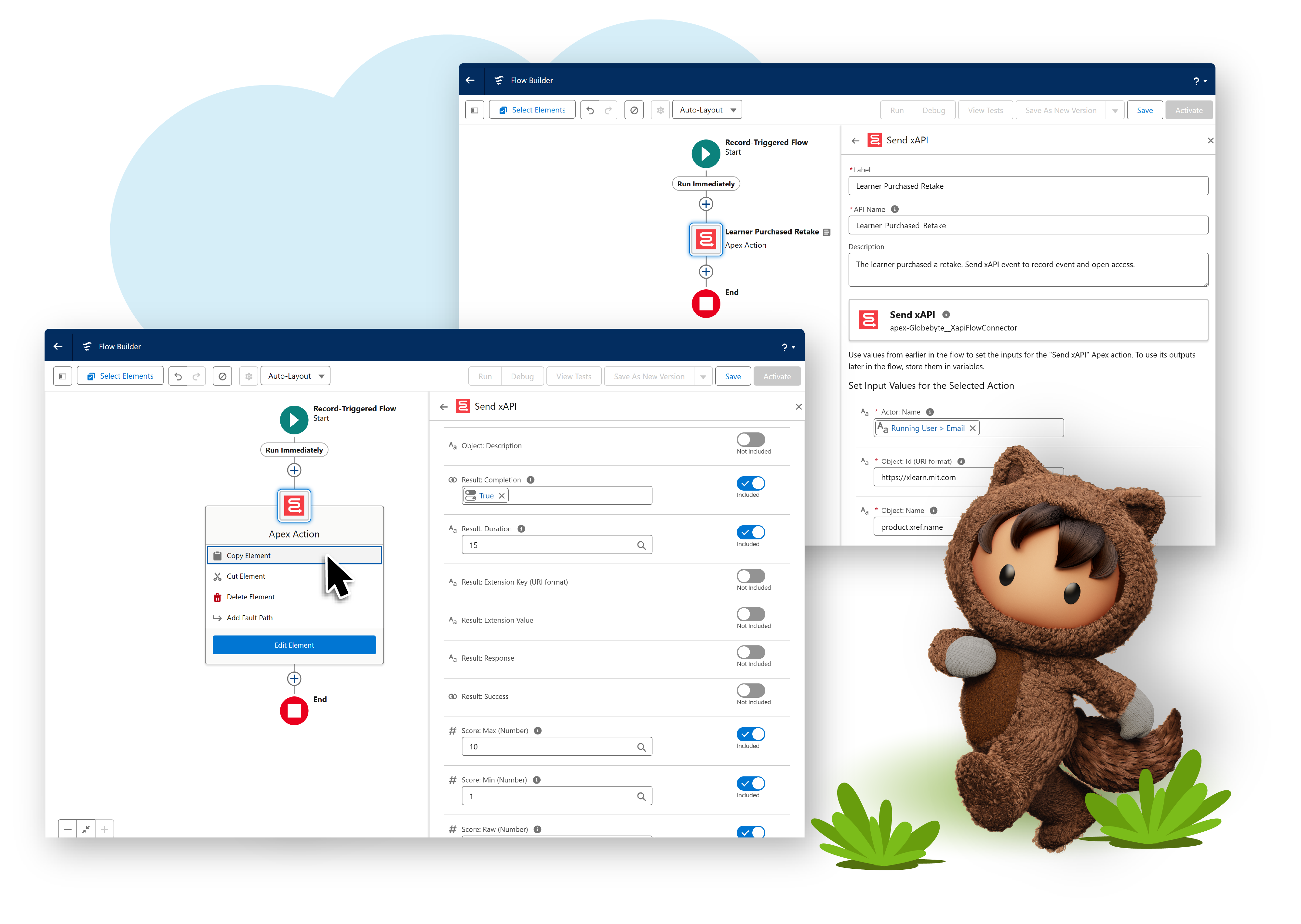 Screenshot of Experience for Learning interface showing automated xAPI data integration