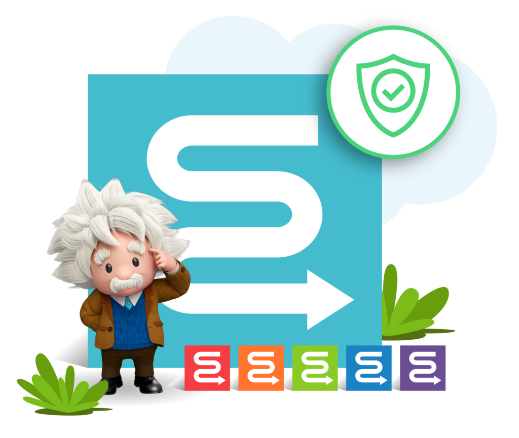 Trust badge icon symbolizing Salesforce Trust Layer with zero data retention, data masking, and secure, scalable architecture.