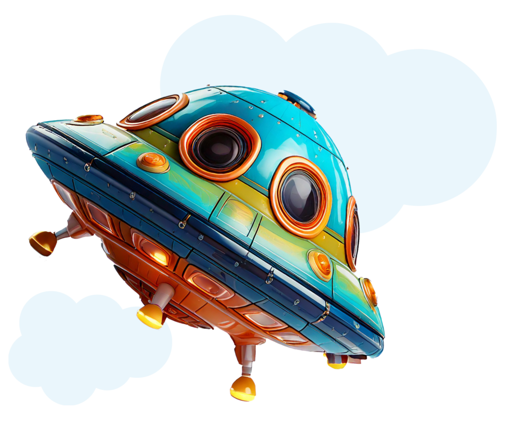 Spaceship image symbolizing the Actions for Learning process, from capturing engagement data and triggering automated responses to monitoring outcomes.